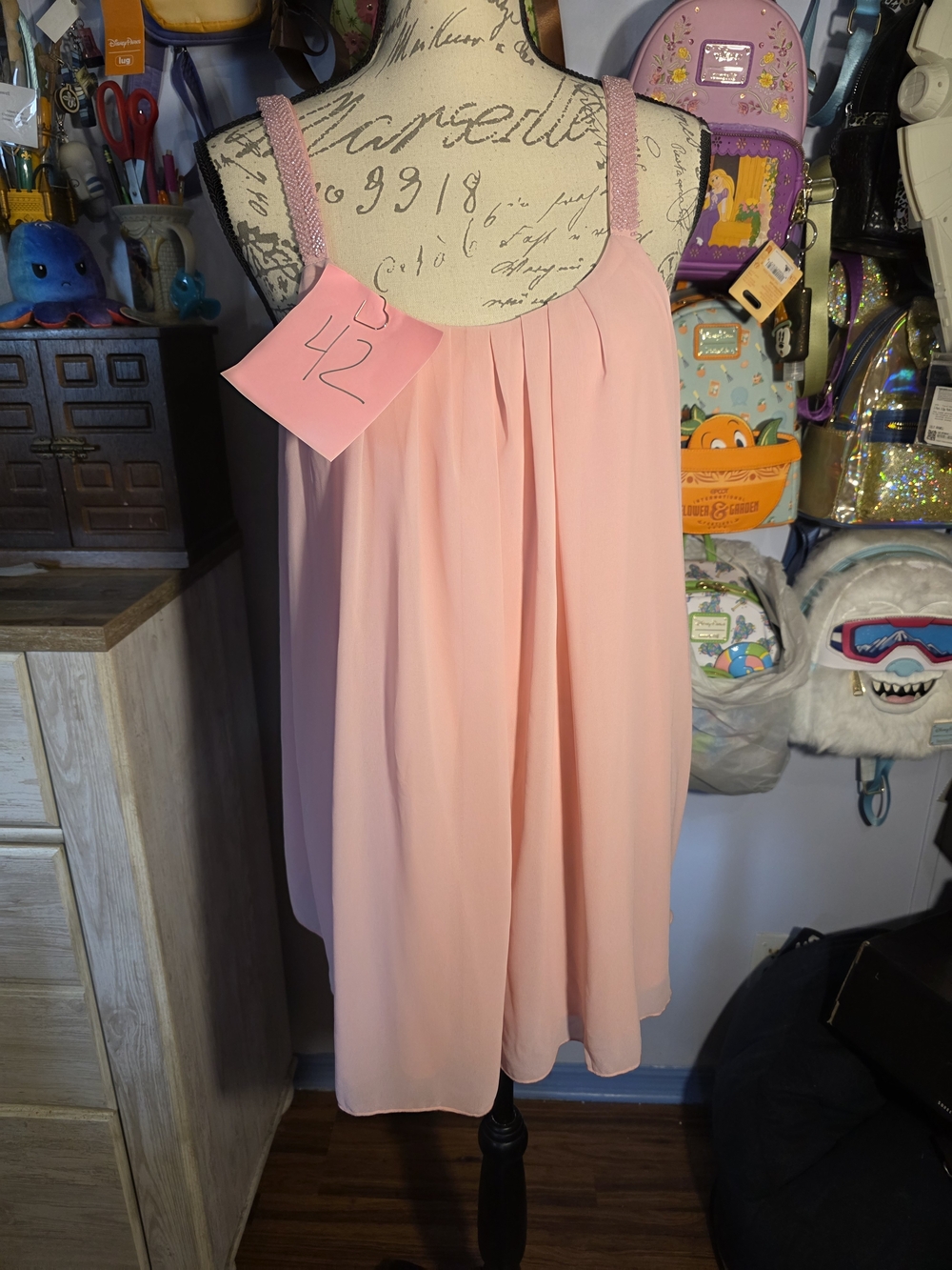 Light Pink Pleated Sleeveless Blouse with Braided Straps